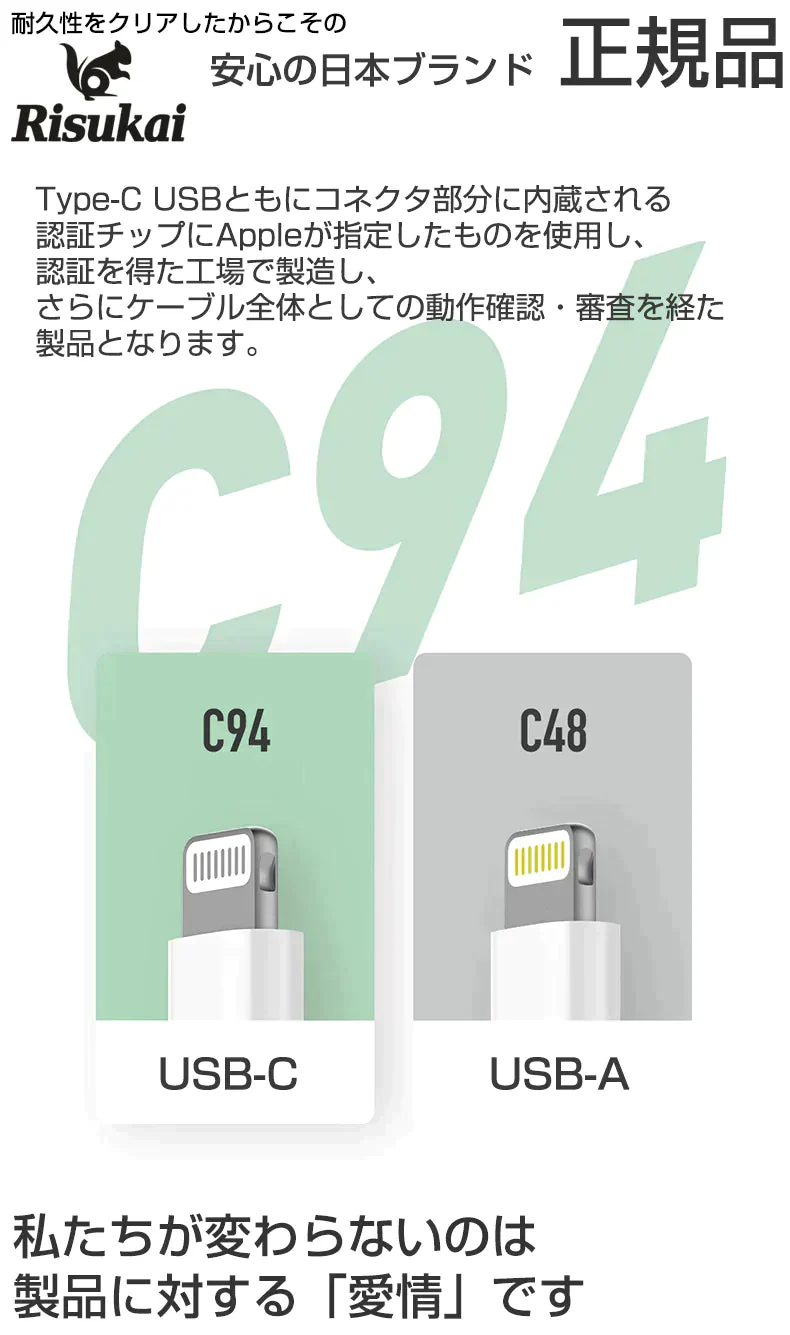 オレンジ ライトニングケーブル 5倍強度 内蔵銅線 充電ケーブル 合金　充電規格 1.5m 日本ブランド