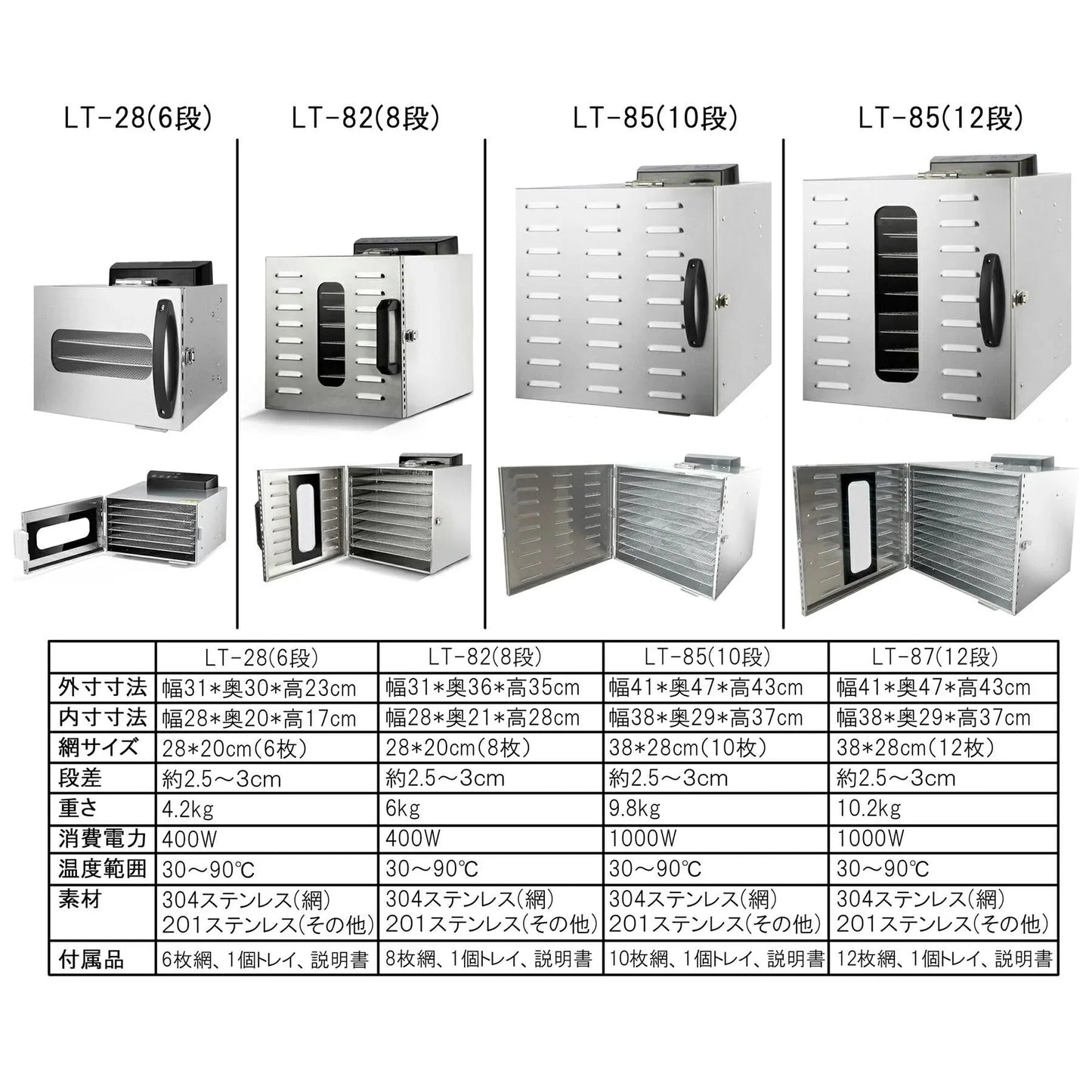 食品乾燥機 10層 フードドライヤー クッキー乾燥機 電気食品脱水機 ドライフルーツ 304ステンレス鋼製 LCD智能温度制御 24時間タイマー 食品グレード 野菜 お茶
