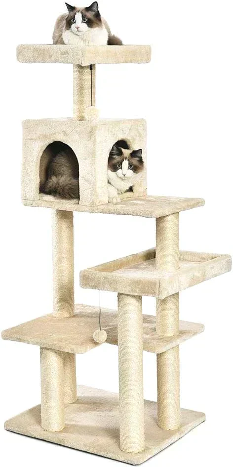 Amazonベーシック訳あり キャットタワー 60×143×49cm ベージュ ネコタワー