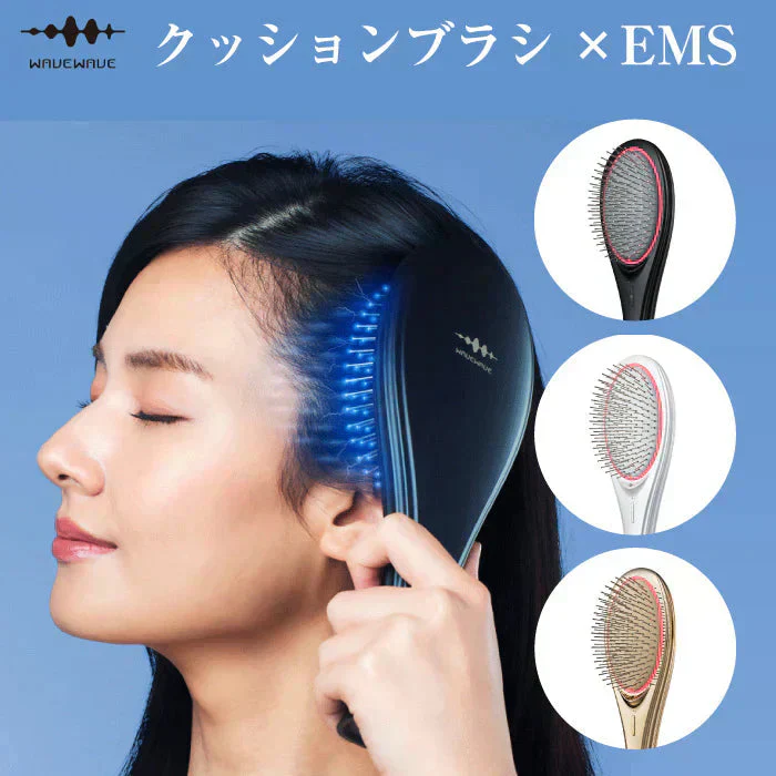 WAVEWAVE EMS ブラッシュエアー【ゴールド色】 頭皮 ケア ヘアケア 潤いをキープ マイナスイオン 静電気OUT 赤色LEDで本格光エステ 美髪ケア 艶髪 ツヤ髪　リフトケア スカルプケア スタイリング 本格光エステ EMS クッションブラシ WAVEWAVE ネックリバイブ EMS 温熱 寝るだけ温ストレッチ 温熱 首枕 首 ネックピロー リラックス 首 肩 頸椎 ストレートネック　頭 ネックピロー　温活　首コリ ウェイブ設計 体温