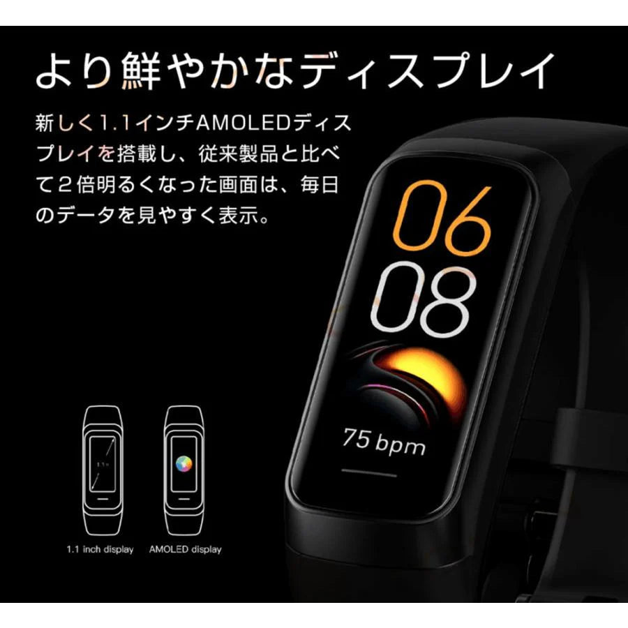 スマートウォッチ 腕時計 スマートブレスレット 血圧 血中酸素 日本語 24時間体温測定 iphone android 対応 歩数計 Line 心拍計 健康管理 おすすめ s046A(ブラック)
