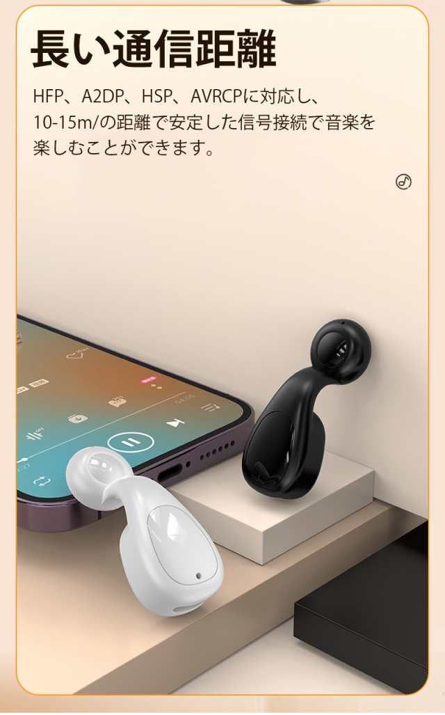 ワイヤレスイヤホン Bluetooth 5.4 ブルートゥースヘッドホン 耳掛け型 ヘッドセット 軽量 高音質 小型 高品質素材 w645B(ホワイト)