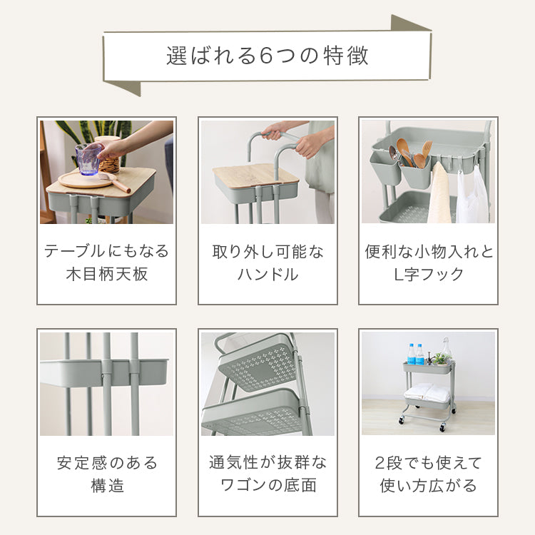 【予約商品：6月下旬（～30日までに発送）】【ブラック】【天板付き】キッチンワゴン ワゴン 2段 3段 高さ調節 取っ手付き キャスター付き ハンドル バスケットトローリー 収納アイテム 天板 スリム キッチン収納 ベビーワゴン スリム おしゃれ 収納ラック