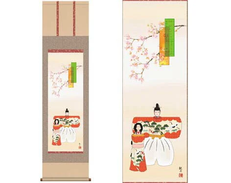 掛軸「立雛」森山観月 筆 [ 収納箱 10年保証 品質保証付き 31×89 初節句 厄除け 女児 雛祭り お祝い 和 国産 受注生産 床の間 和風 掛け軸 日本製 名画 縁起物 プレゼント 画寸 送料無料 ]