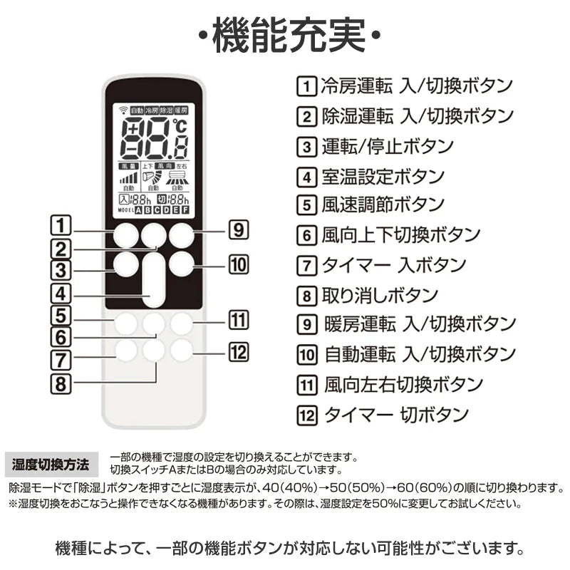 リモコンスタンド付属 日立 エアコン リモコン 日本語表示 HITACHI 白くまくん 日立製作所 設定不要 互換 0.5度調節可 大画面 バックライト 自動運転タイマー