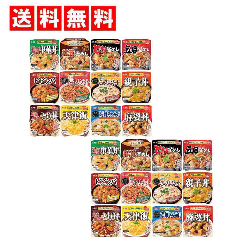 丸美屋 どんぶり ごはん付き 12種類×各2個 計24食 詰め合わせ アソート セット （2ケース）( 釜めし3種 親子丼 麻婆中辛 リゾット2種 天津飯 ビビンバ 五目中華丼  海鮮あんかけ 炭火焼風とり丼 )
