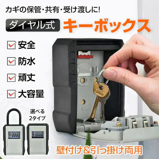 キーボックス 「タイプA：フックあり」 壁掛け 玄関 屋外 セキュリティキーボックス ダイヤルキーボックス 暗証番号 防犯 防水 鍵収納 受け渡し キーケース パスワード 4桁 南京錠 頑丈