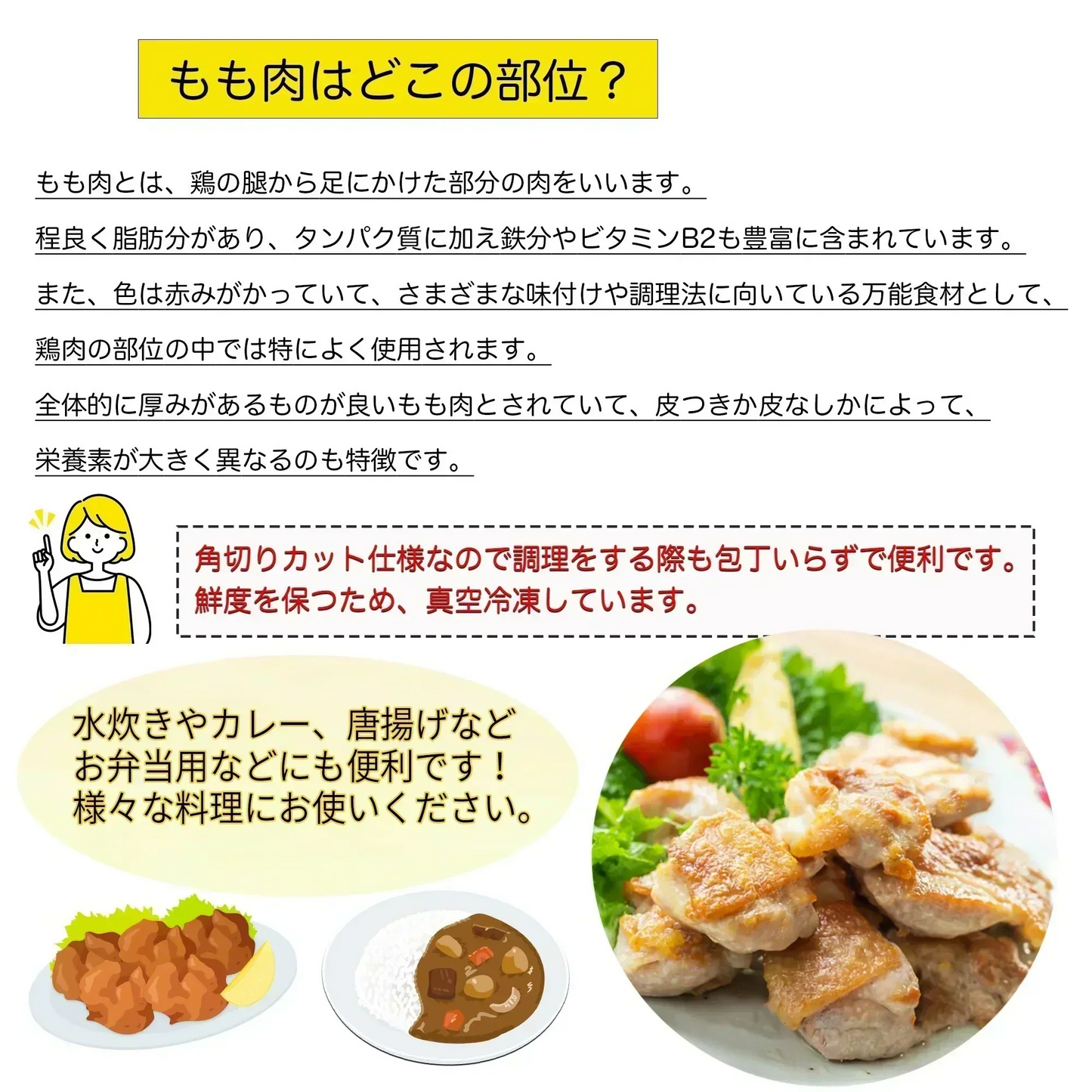 国産 若鶏 鶏もも肉 角切り 1.5kg(250g ×6パック)【便利な小分けパック】鶏肉 もも肉 肉 鶏モモ からあげ 水炊き 真空パック