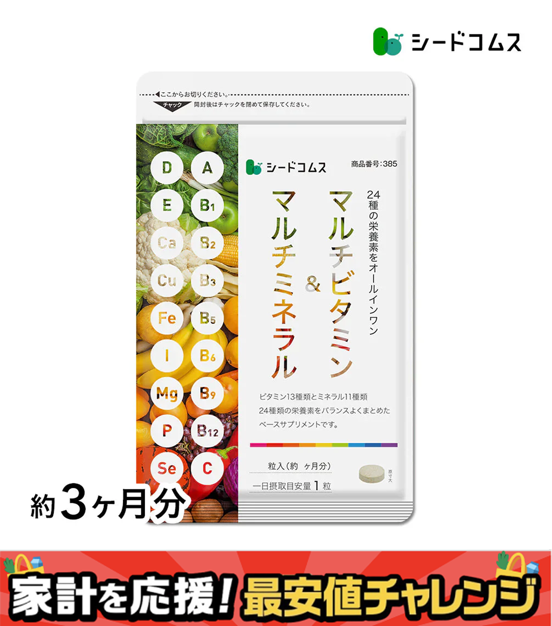 マルチビタミン＆マルチミネラル《約3ヶ月分》送料無料 サプリ サプリメント 健康 美容 ビタミンA ビタミンB ビタミンC ビタミンD ビタミンE 葉酸 ナイアシン ミネラル カロテン 鉄 亜鉛 カルシウム マグネシウム 銅 ヨウ素【大容量】
