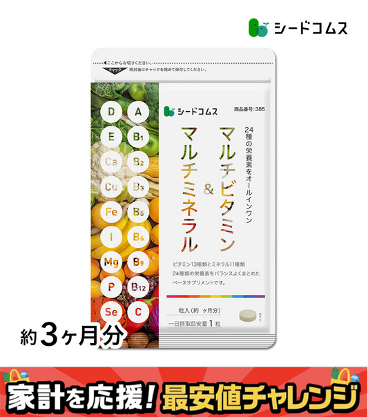 マルチビタミン＆マルチミネラル《約3ヶ月分》送料無料 サプリ サプリメント 健康 美容 ビタミンA ビタミンB ビタミンC ビタミンD ビタミンE 葉酸 ナイアシン ミネラル カロテン 鉄 亜鉛 カルシウム マグネシウム 銅 ヨウ素【大容量】