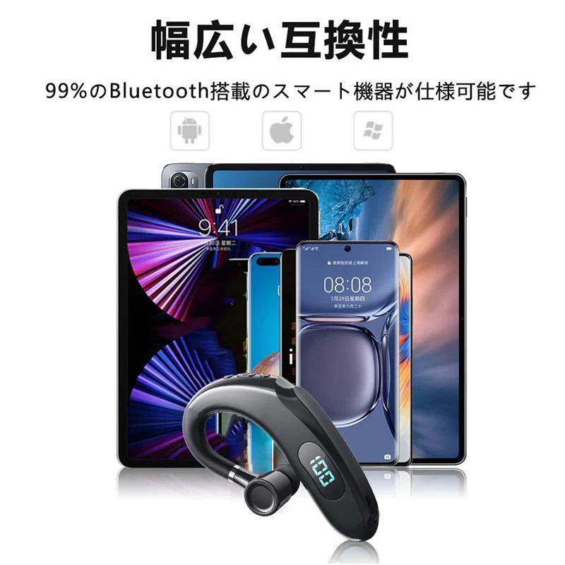 ワイヤレスイヤホン 超軽量 耳掛け型 イヤホン 左右耳兼用 ハンズフリー通話 マイク内蔵 iPhone/Android適用 Bluetooth5.2 左右兼用 w296E(グリーン)