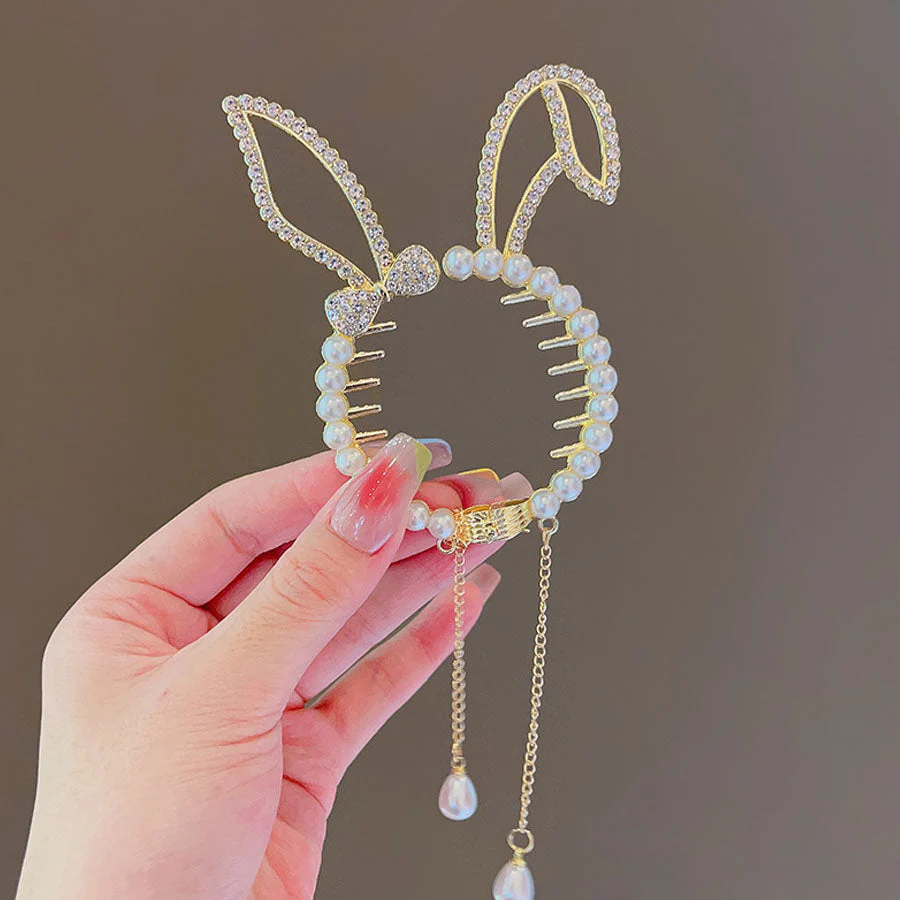 (HANE)ヘアクリップ ゆらゆらチェーン付き 髪留め 髪飾り 扇子 ヘアアクセサリー オシャレ上品 パーティー飾り
