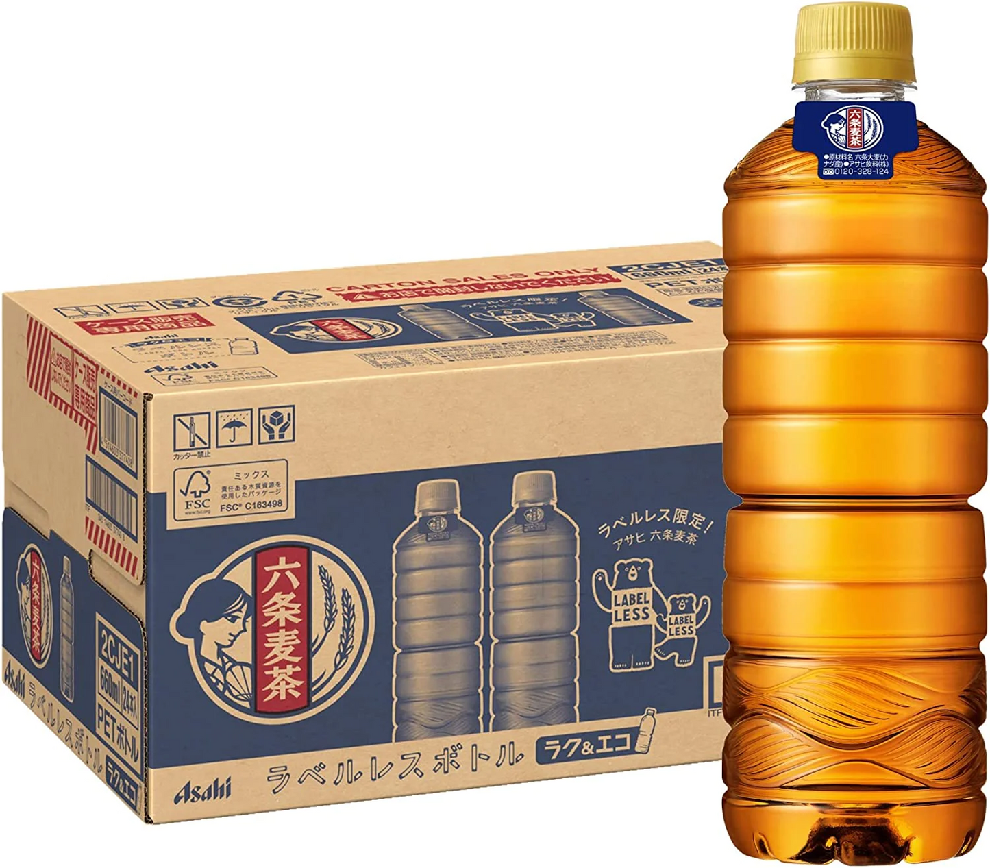アサヒ 六条麦茶 ラベルレスボトル PET 660ml×1ケース/24本