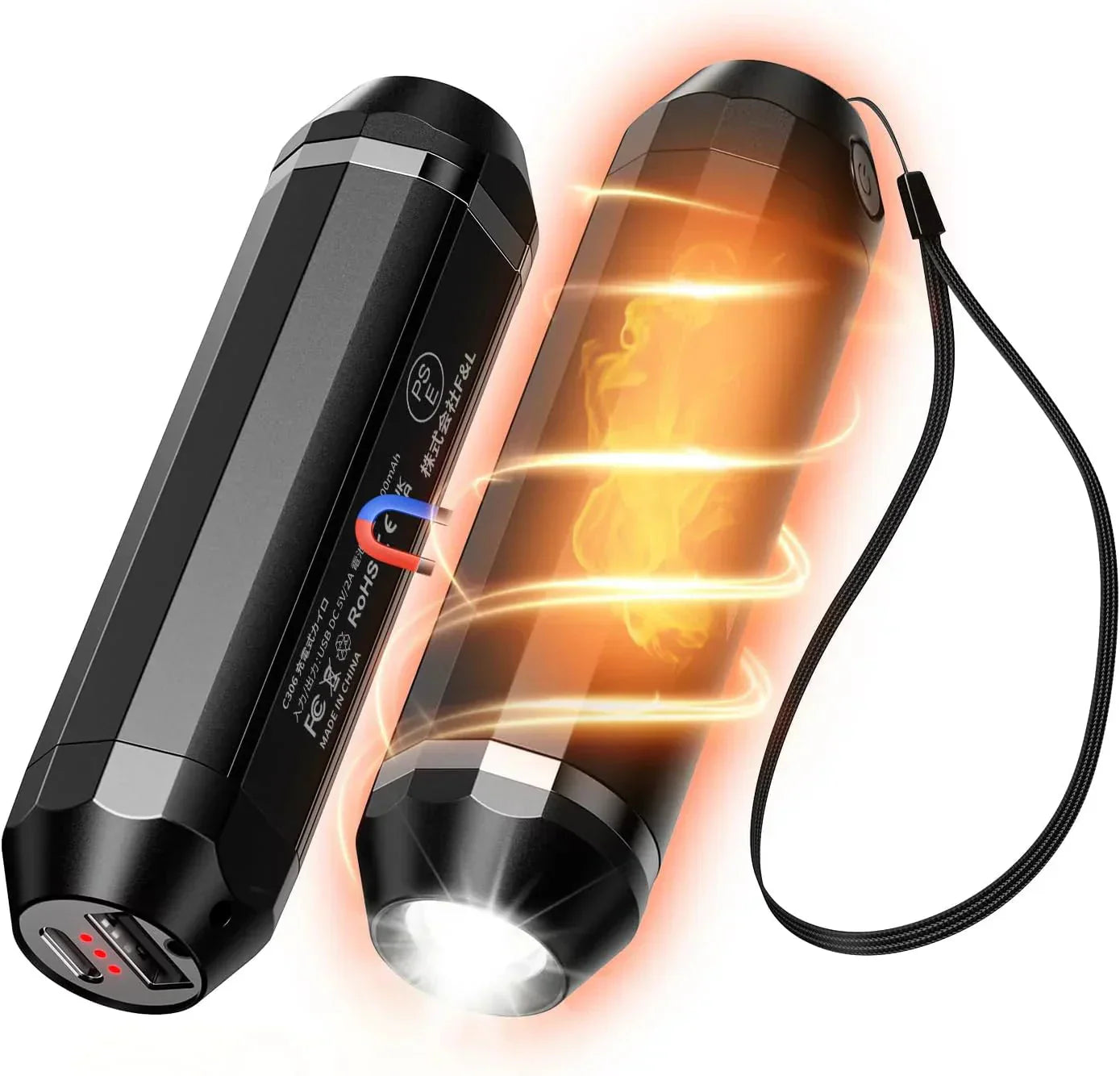 【新型磁気式/分離式設計】充電式 カイロ 電気カイロ usb カイロ モバイルバッテリー 懐中電灯 1台3役多機能充電式カイロ 360°発熱 3秒急速発熱 ハンドウォーマー 3階段温度調節 電気あんか かいろ 10000mAh 大容量 Type-C/USB 双方向充電式  小型 超軽量 持ち運びやすい 携帯カイロ 防寒对策 アウトドア 通勤 通学 旅行 PSE認証済み w685