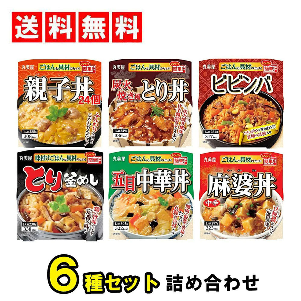 丸美屋 どんぶり 6種類 アソート セット ごはん付き ( 親子丼 麻婆丼 とり釜めし 五目中華丼 ビビンバ 炭火焼き風とり丼 )×各1個