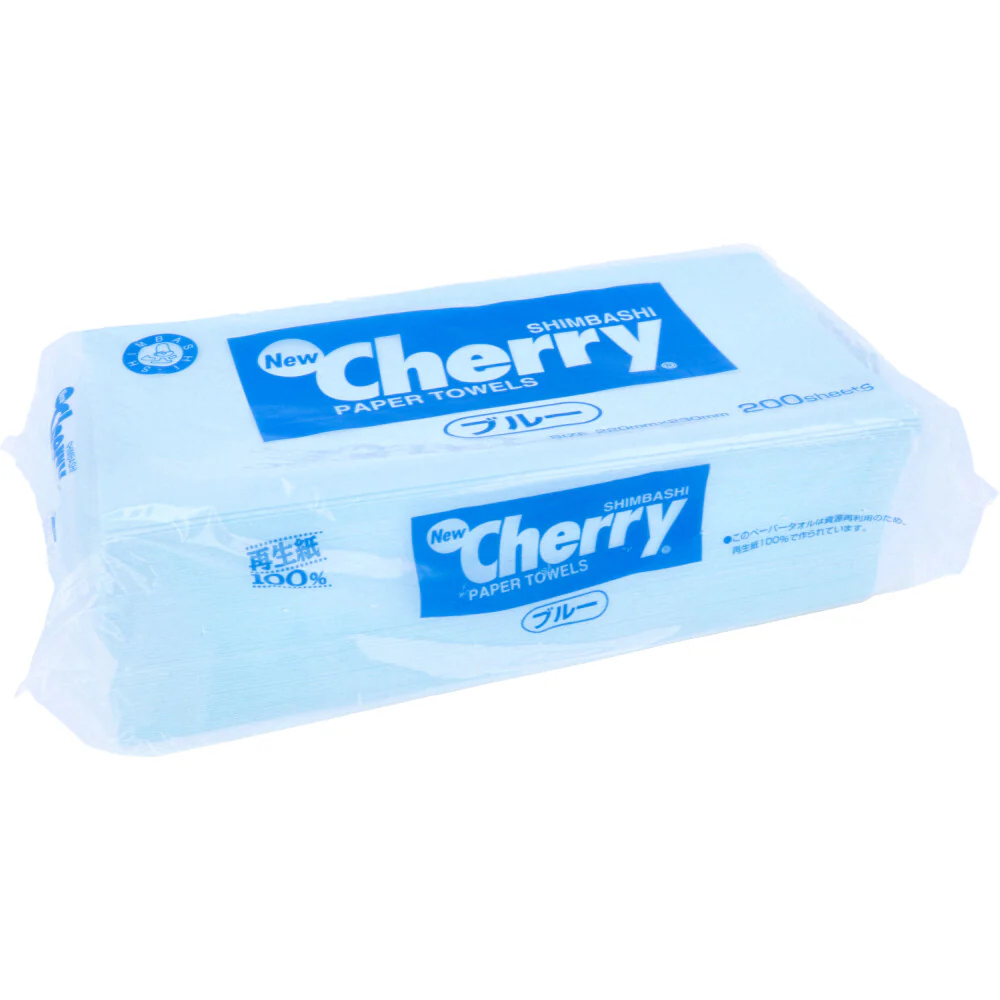 ペーパータオル 新橋製紙 Newcherry ニューチェリー ブルー 再生紙100％ 200枚入り X15パック