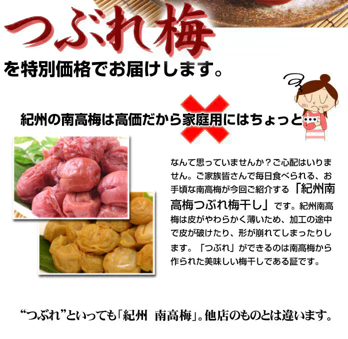 紀州南高梅 はちみつ 梅干し つぶれ梅 200g×2パック 和歌山産 塩分約3%