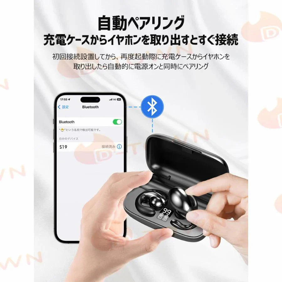 即納 ワイヤレスイヤホン Bluetooth 5.3 空気伝導イヤホン 軽量 スポーツイヤホン 大容量1500mah Hi-Fi高音質 低遅延 耳掛け 開放型オープンイヤー s041A(ブラック)