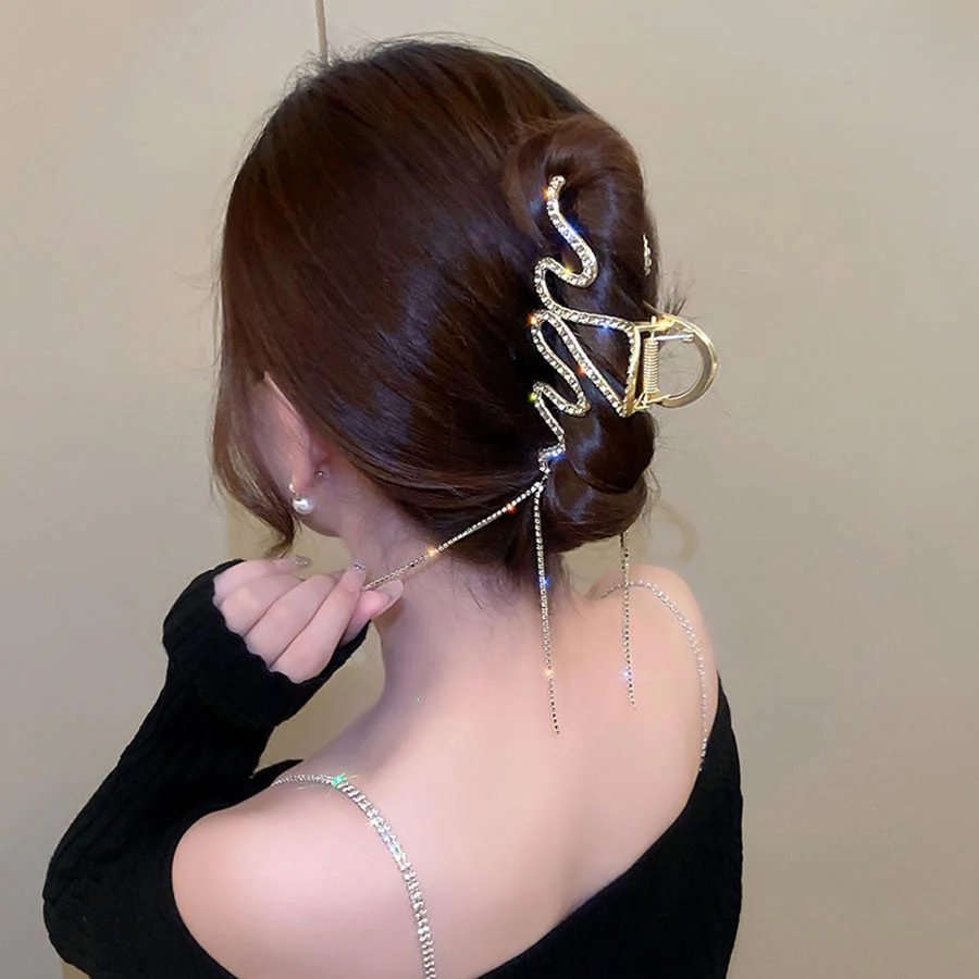 (ゴールド)キラキラヘアクリップ 大きめ バンスクリップ ヘアアクセサリー オシャレ 髪飾り 上品 パーティー飾り