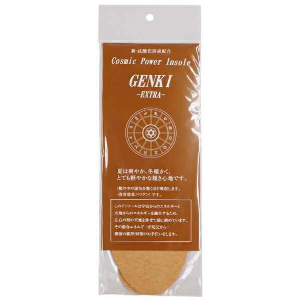 【メール便で送料無料】Cosmic Power Insole GENKI EXTRA インソール 靴 中敷き 消臭 吸湿【抗酸化溶液活用製品】サイズフリー（型紙あり 21.5cm〜26.5cm)