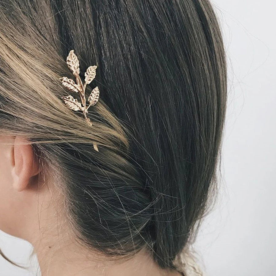 (ゴールド)ヘアピン 2点セット ヘアアクセサリー 木の葉 シンプル