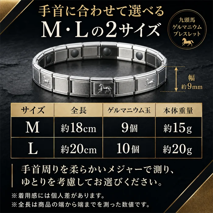 【Lサイズ】ゲルマニウム ブレスレット 九頭馬 開運 M/L レディース メンズ 磁気ブレスレット 磁気アクセサリー 健康アクセサリー シルバー