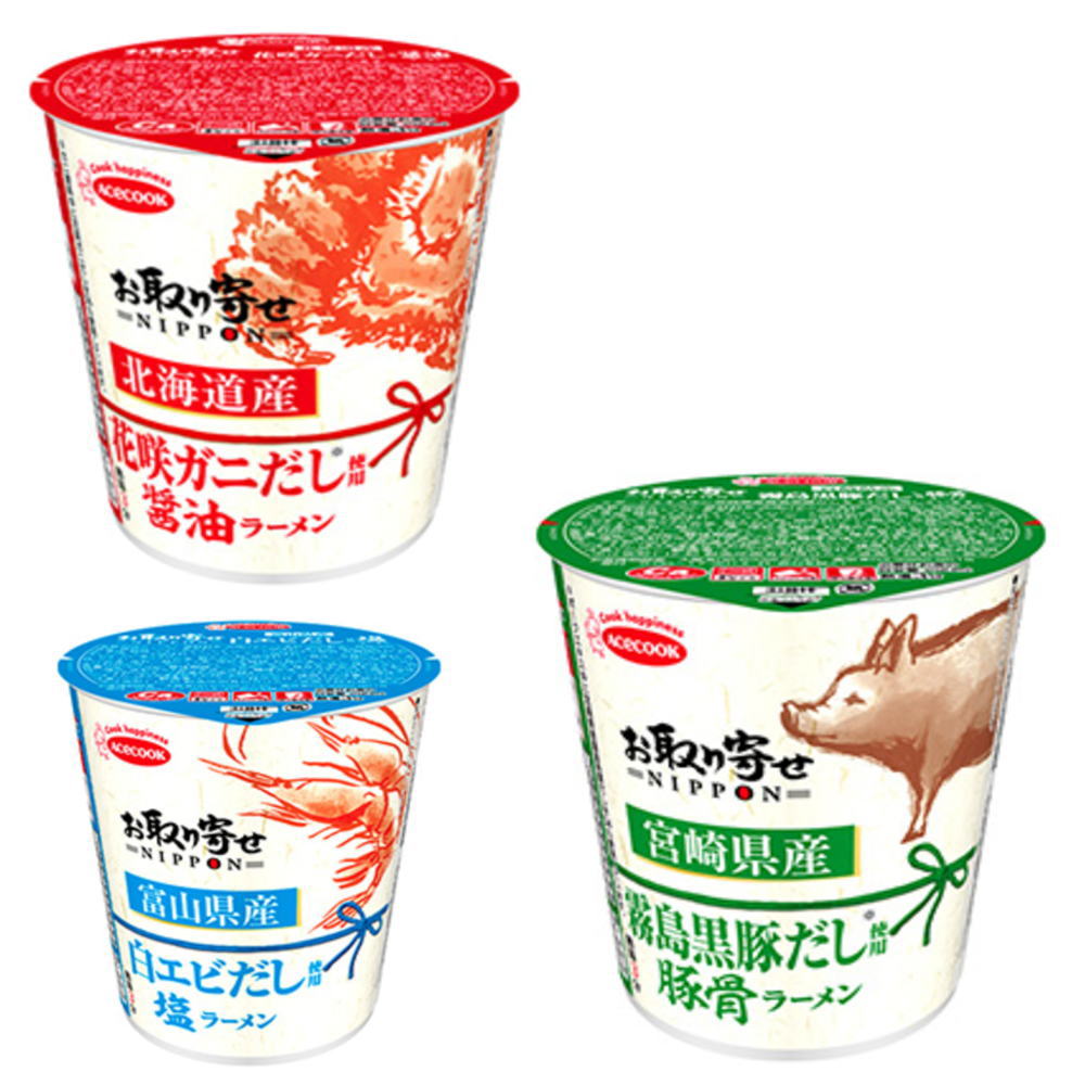決算特価 エースコック お取り寄せＮＩＰＰＯＮ 36個 北海道産花咲ガニだし 醤油ラーメン 富山県産白エビだし 塩ラーメン 宮崎県産霧島黒豚だし 豚骨ラーメン  36個