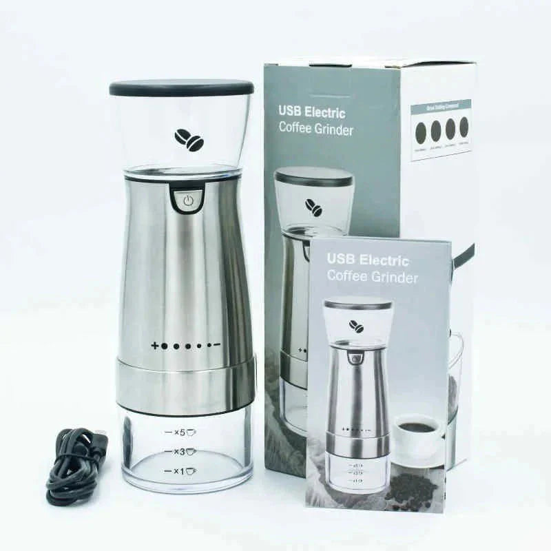 即納商品 コーヒーミル 電動 コーヒー本来の風味 粗挽き 細挽き　4段階 調整可能 コンパクトサイズ アウトドア キャンプ　簡単操作