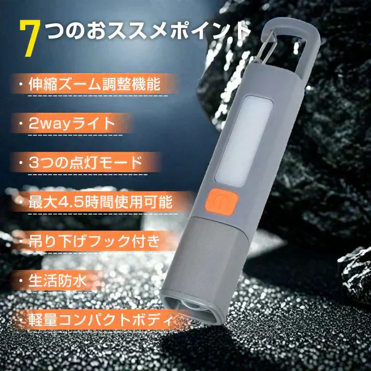 小型LED懐中電灯 「2個セット」生活防水 ハンディライト USB充電 ランタンライト