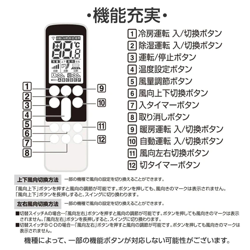 東芝 エアコン用 リモコン 日本語表示 TOSHIBA 設定不要 互換 0.5度調節可 大画面液晶パネル バックライト 自動運転タイマー 日本語説明書付 代用 予備 スペア