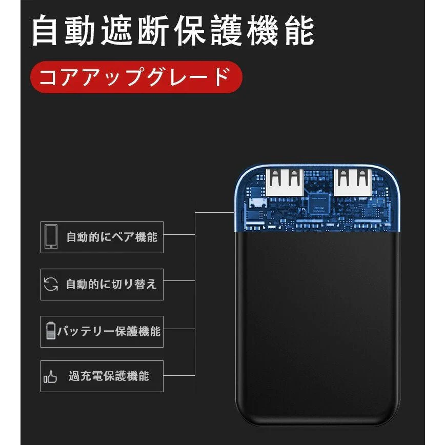 人気商品！【ブラック】モバイルバッテリー 6800mAh 大容量 超小型 ミニ型 超薄型 軽量 最小最軽最薄 急速充電 USB2ポート 楽々収納 携帯充電器 コンパクト スマホ充電器 PL保険