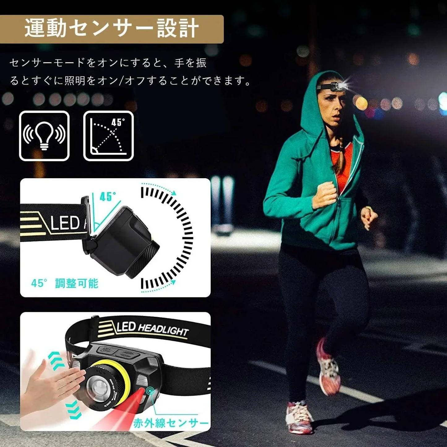 ヘッドライト USB充電式 LEDライト 超軽量 超高輝度 明るい ヘッドらいと センサー機能 ズームレンズ 5種点灯モード SOS点滅 防水防塵 角度調整可 超強力ヘッドライト ヘルメット 釣り ライト 登山/作業用/ランニング/キャンプ/防災/停電に最適