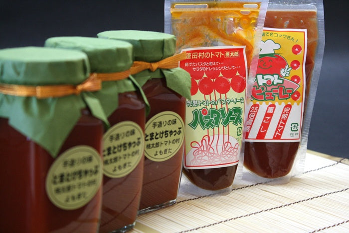 桃太郎トマト使用 マダム農家の手作り とまとせっと とまとけちゃっぷx3/トマトピューレx1/トマトソースx1