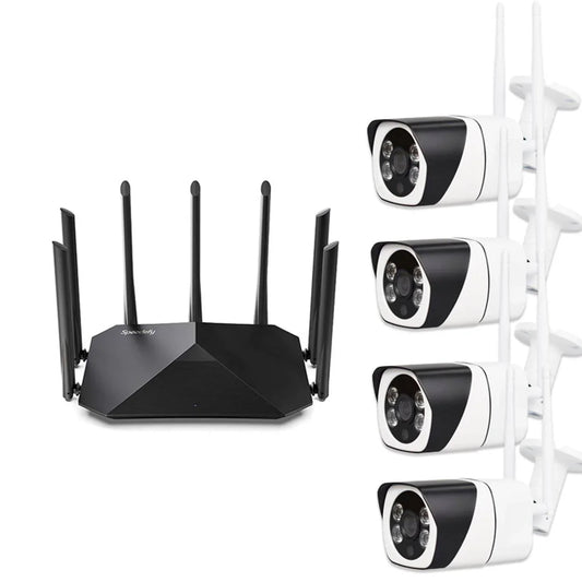 防犯カメラ4台 無線ルーター1台 セット WIFI監視カメラ 設定不要 初期設定済み 400万画素 夜間フルカラー 屋外 遠隔監視 会話可能 メモリカード録画対応