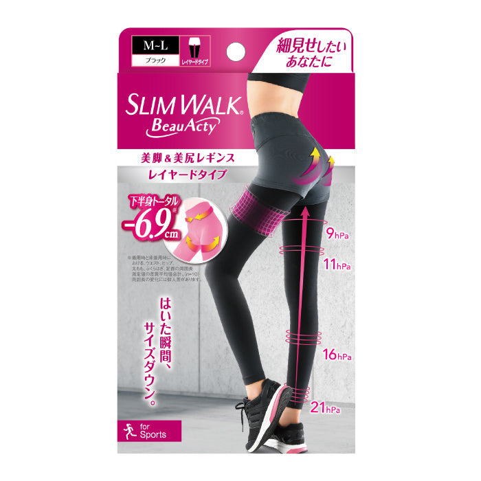 スリムウォーク認定販売店【美脚＆美尻レギンス（MLサイズ）】UVカット 吸汗速乾 消臭 骨盤 太もも 着圧 美脚 ピップ ビューアクティ