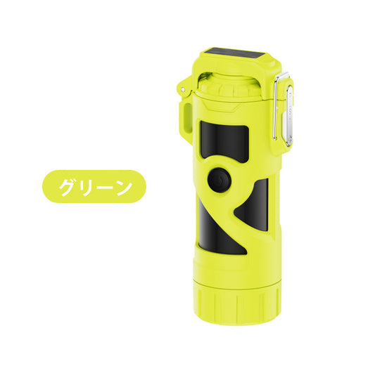 電子ライター Type-C充電式 防塵 防水 防風 無炎 懐中電灯機能 3段階照明モード 小型 軽量 無火炎 LED電量表示 アウトドア 登山 キャンプ 防災 プレゼント w666C(グリーン)