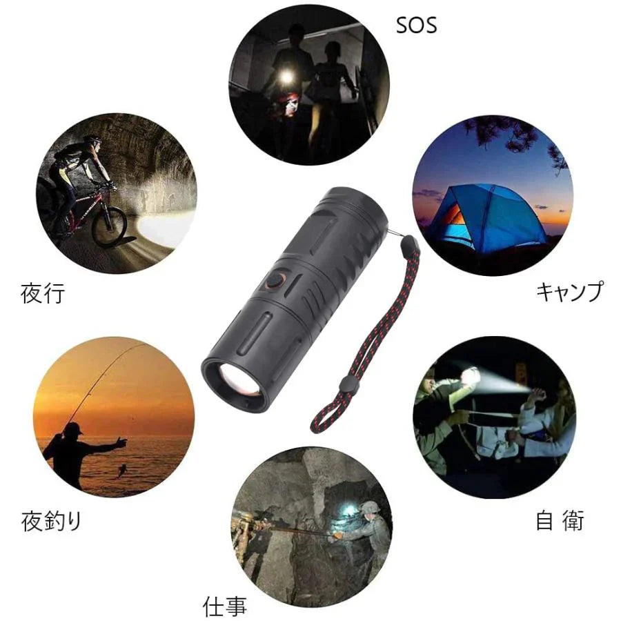 懐中電灯 LED 充電式 強力 LEDライト ハンディライト ズーム機能 フラッシュライト 充電式 強力 多モード 小型 軍用 作業灯 停電 爆光 防災グッズ防水