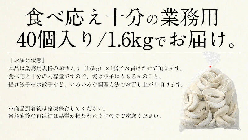 餃子 ジャンボ餃子 40個 1.6kg 冷凍餃子 大量 まとめ買い ぎょうざ ギョーザ 業務用 冷凍 おかず お弁当 お総菜 おつまみ ビール つまみ ギョウザ 大きい ジャンボ お取り寄せ パーティ 母の日 プレゼント ギフト  母の日思いの 健康 実用的 父の日 子供 孫