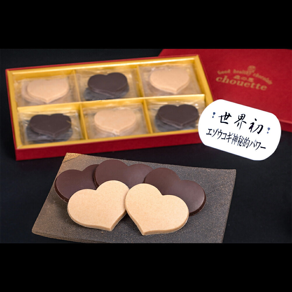 チョコレート ビター ホワイト エゾウコギ入り「森の恵シュエット」《詰め合わせ・ハート18枚入》
