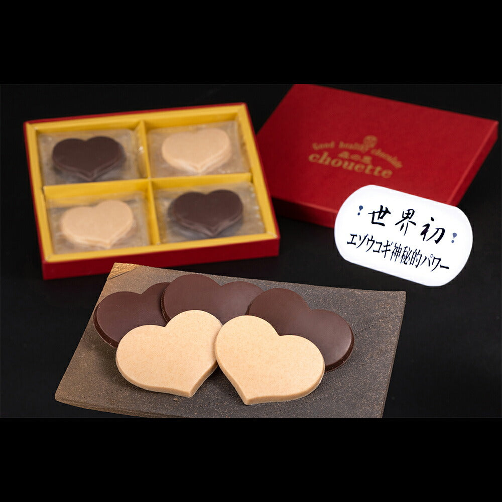 チョコレート ビター ホワイト エゾウコギ入り「森の恵シュエット」《詰め合わせ・ハート12枚入》