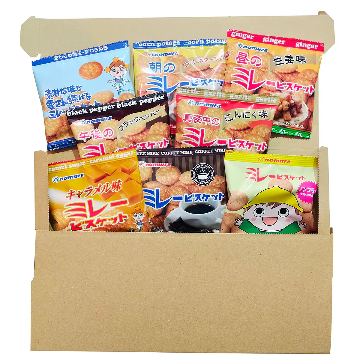 送料無料 ミレービスケット お試しセット(小袋8種)野村 のむら ミレー お試しスイーツ プレゼント お菓子 駄菓子 おやつ クッキー　 お歳暮　贈答品 小袋 小袋菓子 お中元 ギフト 子供 子ども 幼児 遠足 運動会 詰め合わせ 出来立て発送