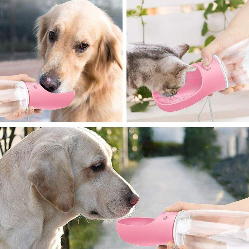 ペット給水器 お散歩ウォーターボトル 猫 犬 水飲み器 携帯用 水槽付き 水漏れ防止 給水 ボトル ハンディーボトル 大550ml w495E(ピンク大)