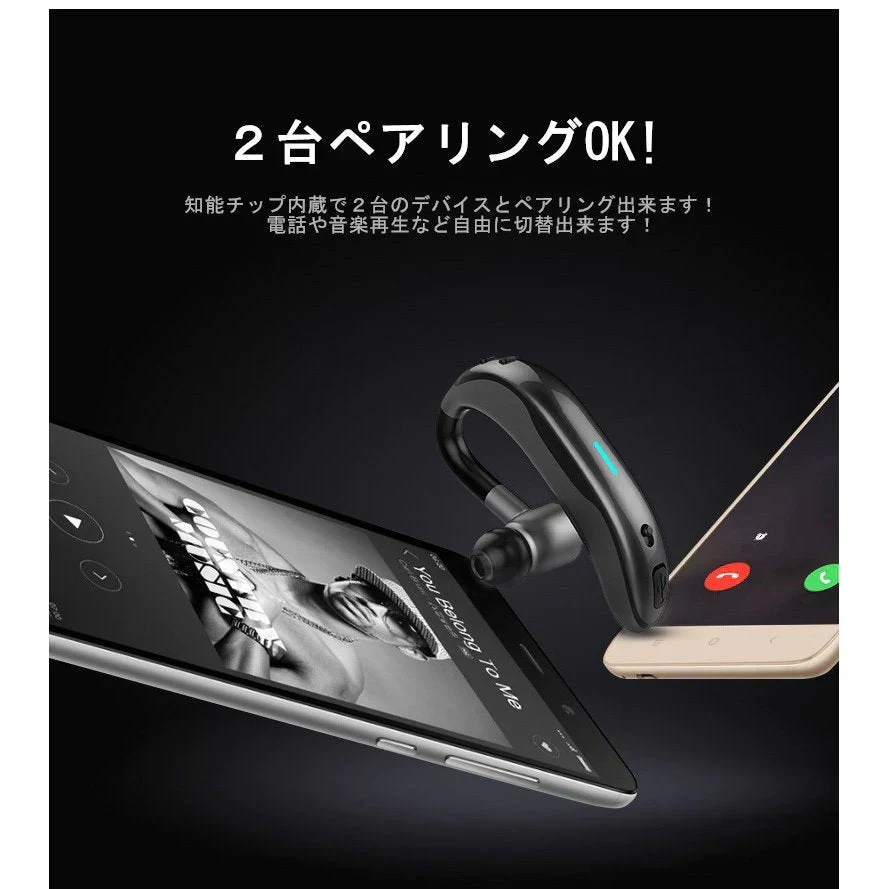 【ブラック＆グレー】ブルートゥースイヤホン Bluetooth 5.3 ワイヤレスイヤホン 耳掛け型 ヘッドセット 片耳 最高音質 マイク内蔵 日本語音声通知 180°回転 超長待機 左右耳兼用