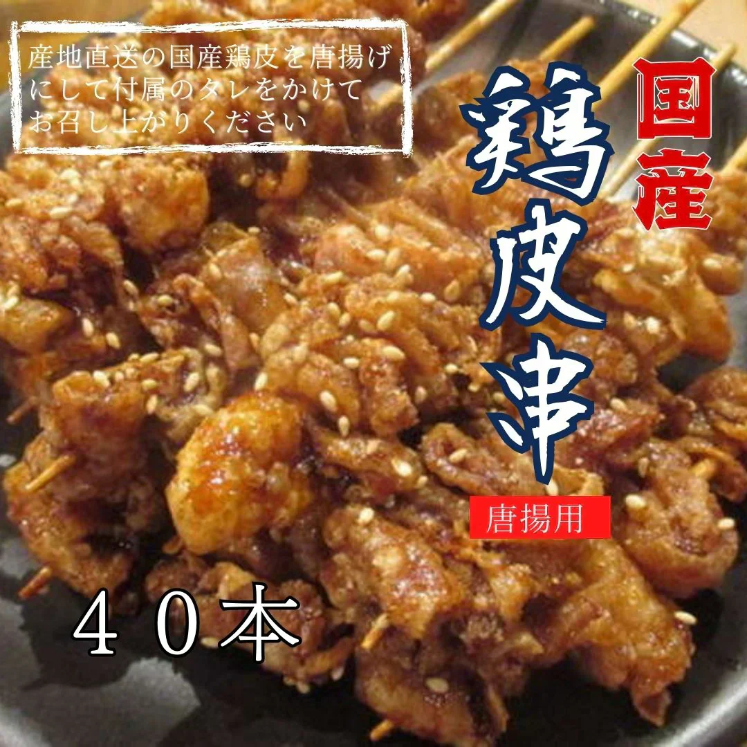 専用タレ付 冷凍 国産 鶏皮串 40本 (20本×2P) 唐揚げ用
