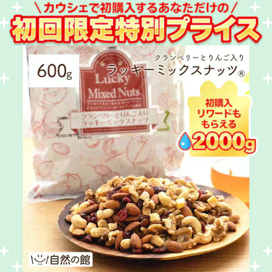 600g クランベリーとりんご入りミックスナッツ 無塩 くるみ カシューナッツ アーモンド クランベリー ドライアップル(ダイス) ドライフルーツ 送料無料【ご新規さん限定商品】