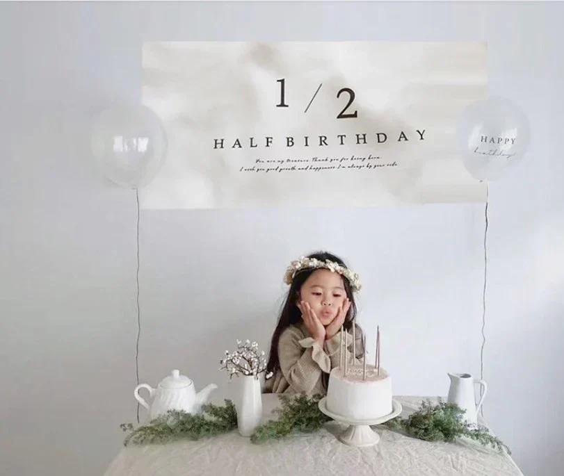タペストリー ハーフバースデー  飾り付け 横長 バースデーフォト 記念日 誕生日 6か月 ニューボーンフォト