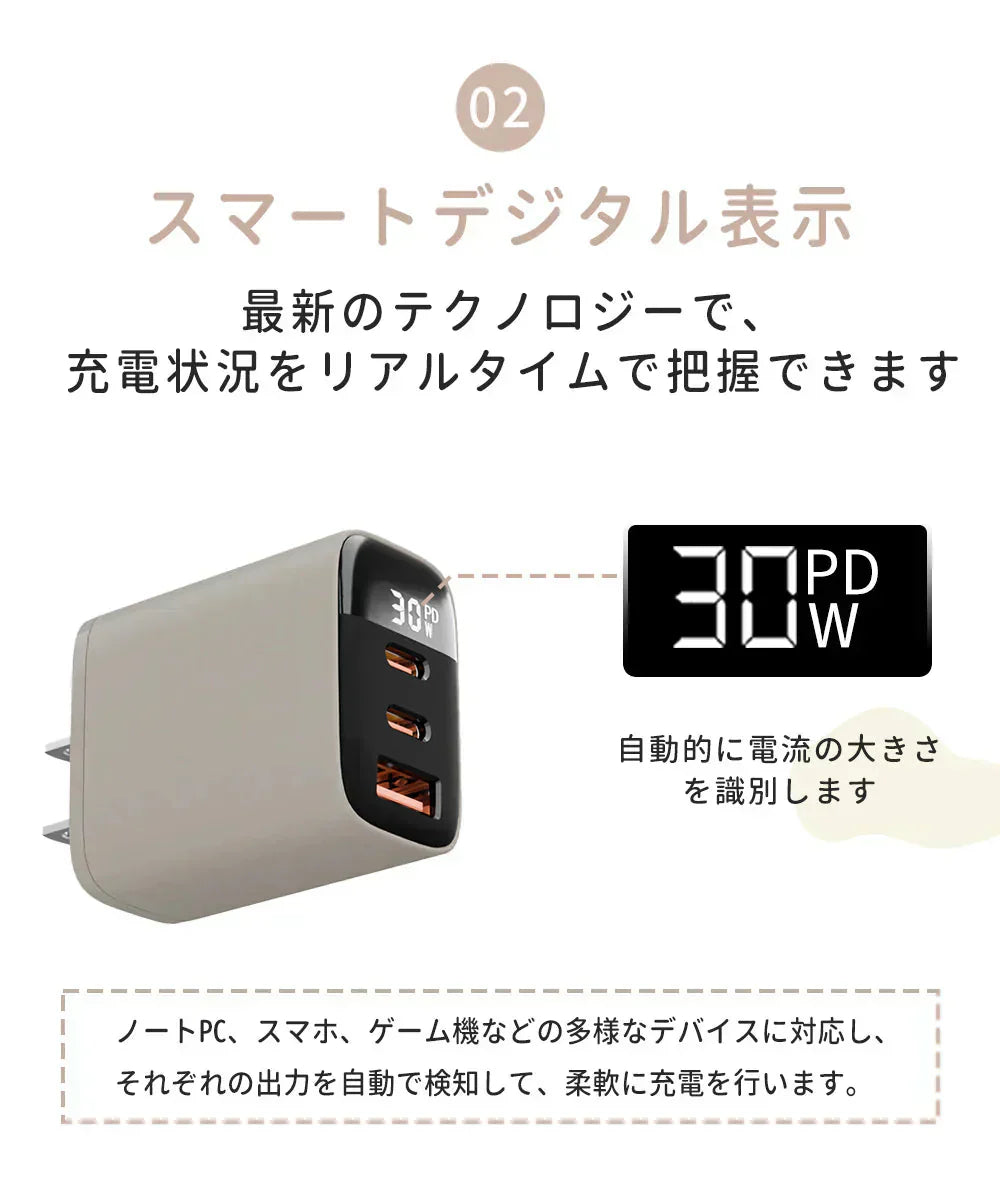 【店長大暴走！爆安秒殺セール！】【30W 急速充電】＼ドーンピンク 1個／ACアダプター コンセント 充電器 30W 急速充電 充電器のみ type C usb 3ポート PD対応 USB充電器 充電器のみ タイプc USB 携帯充電器 PSE認証済み 充電器 iPhone Android iPad兼用 スマホ充電器 急速充電器 携帯充電器 PSE認証済み【カウシェ４周年記念祭】