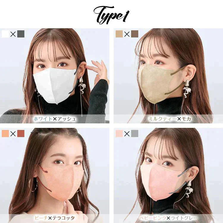 「Type1・Mサイズ・ホワイト」 マスク 3D立体構造 3層 不織布 30枚入り ビューティ小顔 カラー 血色マスク 男女用 ファッション 耳が痛くない 蒸れない