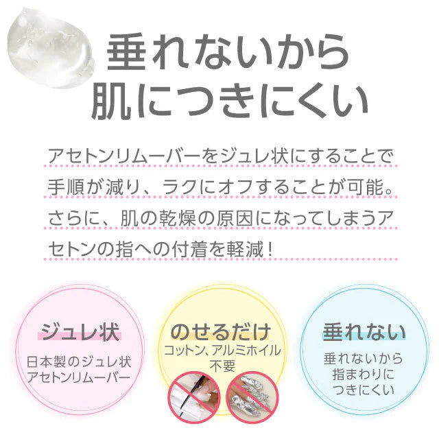 ジュレリムーバー 【ジェルネイル　ジュレ状アセトンリムーバー　片手でプッシュ　乗せて待つだけ　コットン・アルミホイル不要　スパチュラ付き】