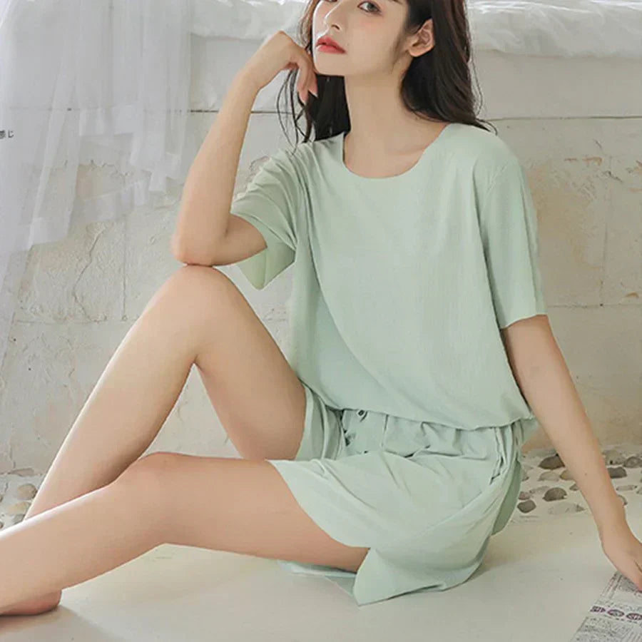 「送料無料 ミントグリーン 接触冷感 」ルームウェア 接触冷感 セットアップ リラックス インナー 半袖トップス インナーウェア ゆったり 送料無料